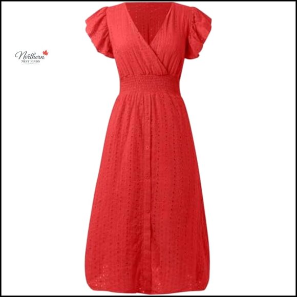 V-Neck Sleeveless Lace Ruffle Midi Dress Summer Casual Beach Vacation - Picture 4 of 6